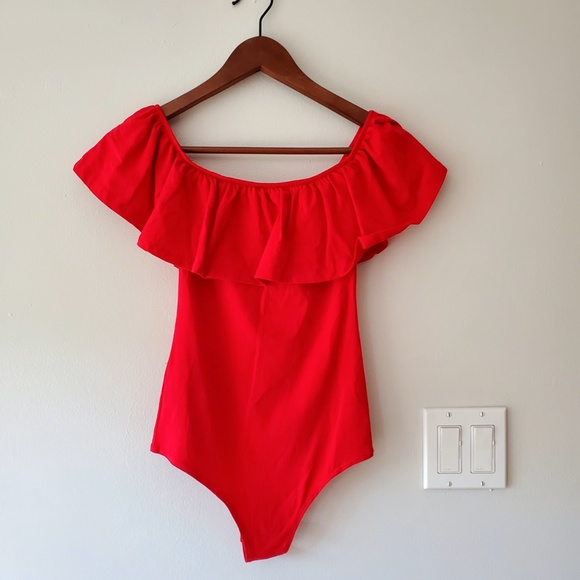 J. Crew Red Offshoulder Bodysuit - Picture 3 of 4